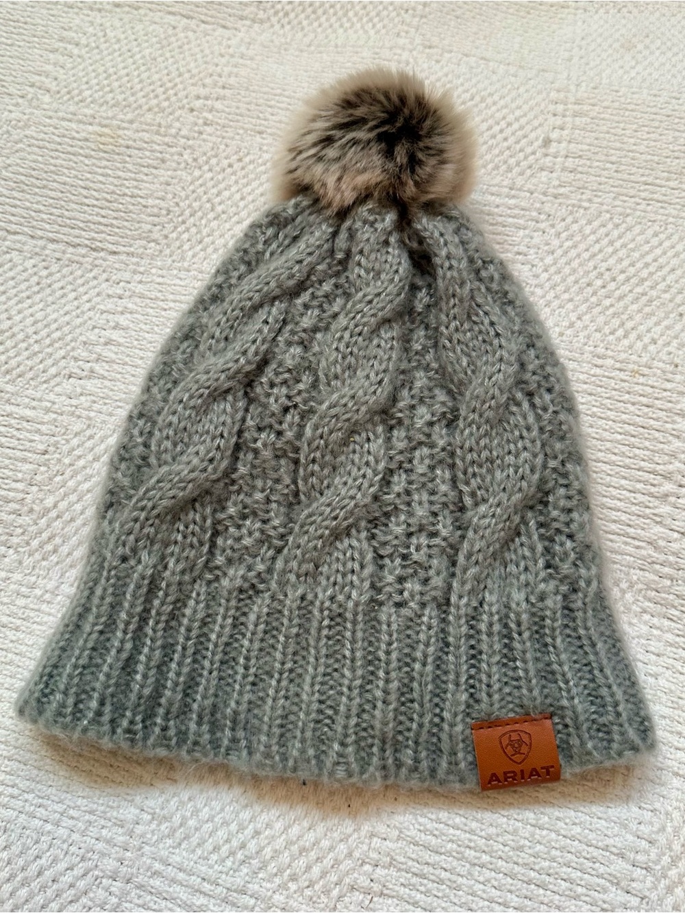 Ariat Heather Gray Cable Knit Pom Hat